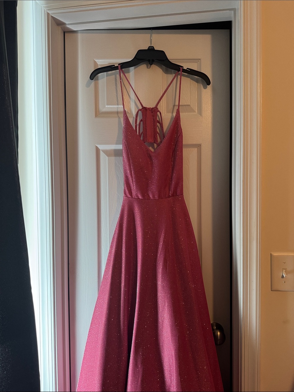 Sparkle Burgundy A-Line Evening Dress with Strappy Back